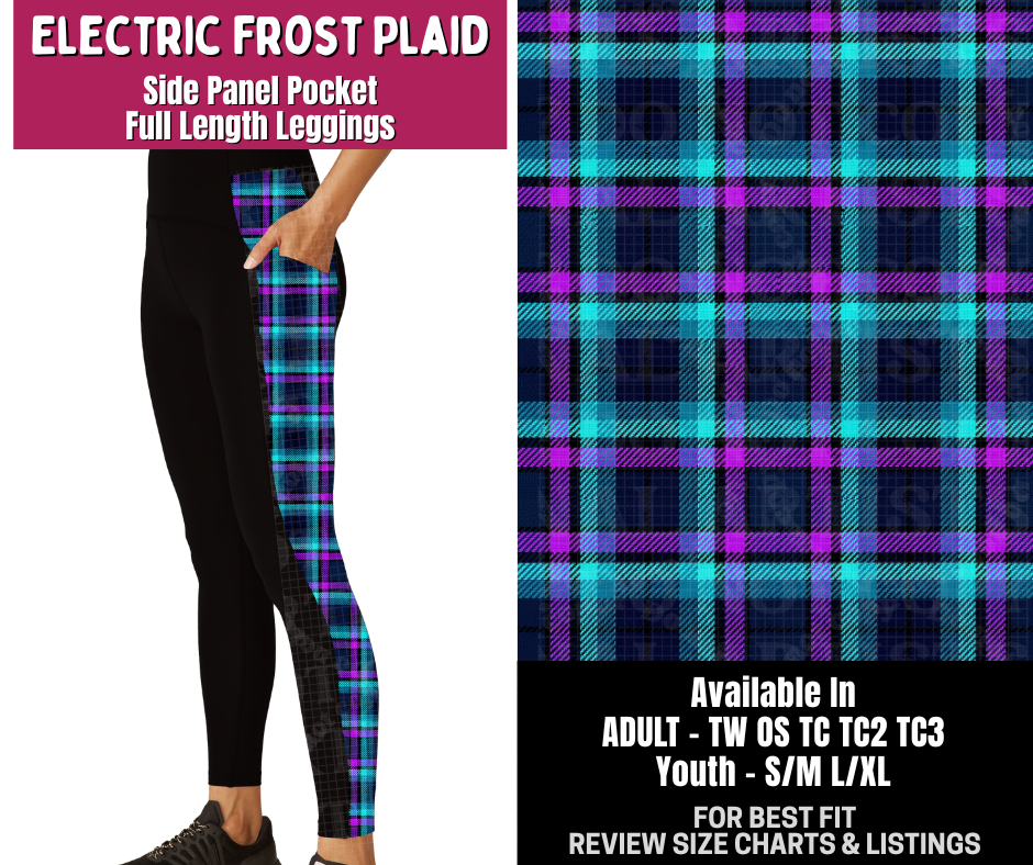 Preorder! Closes 8/6. ETA Nov. Electric Frost Plaid Side Panel Pocket Full Length Leggings
