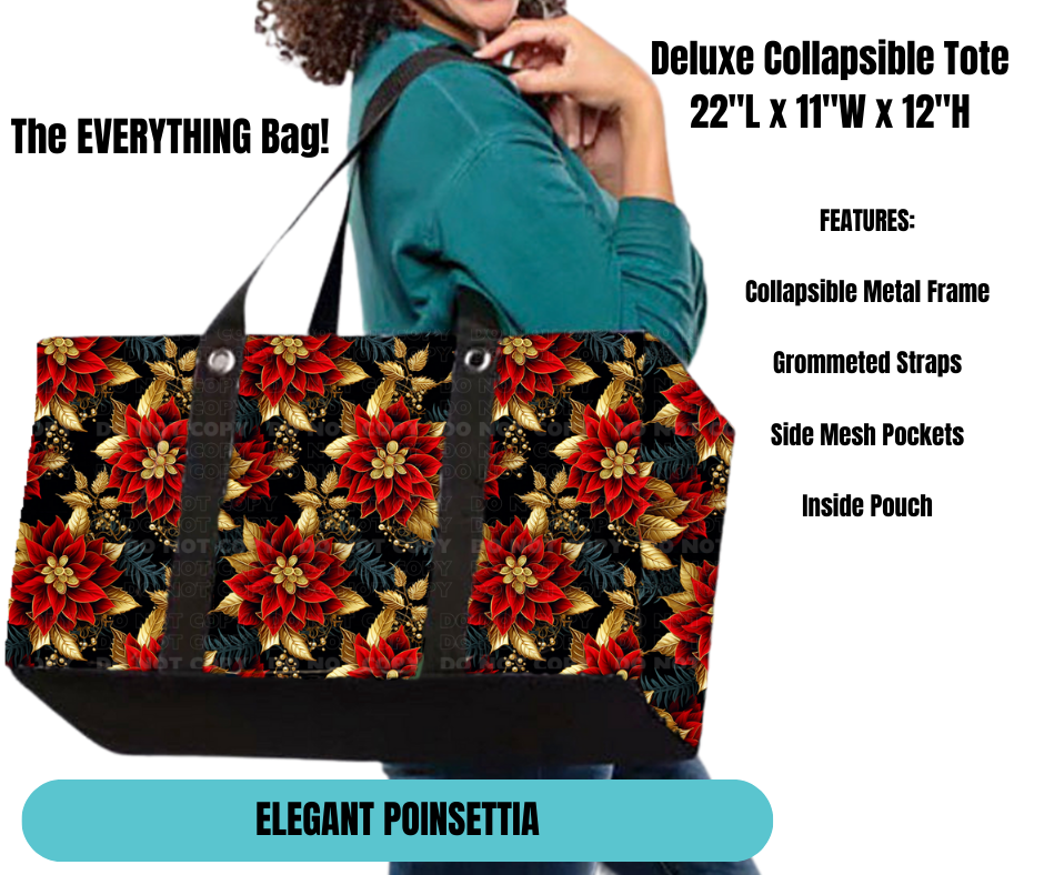Elegant Poinsettia Collapsible Tote - Alonna's Legging Land