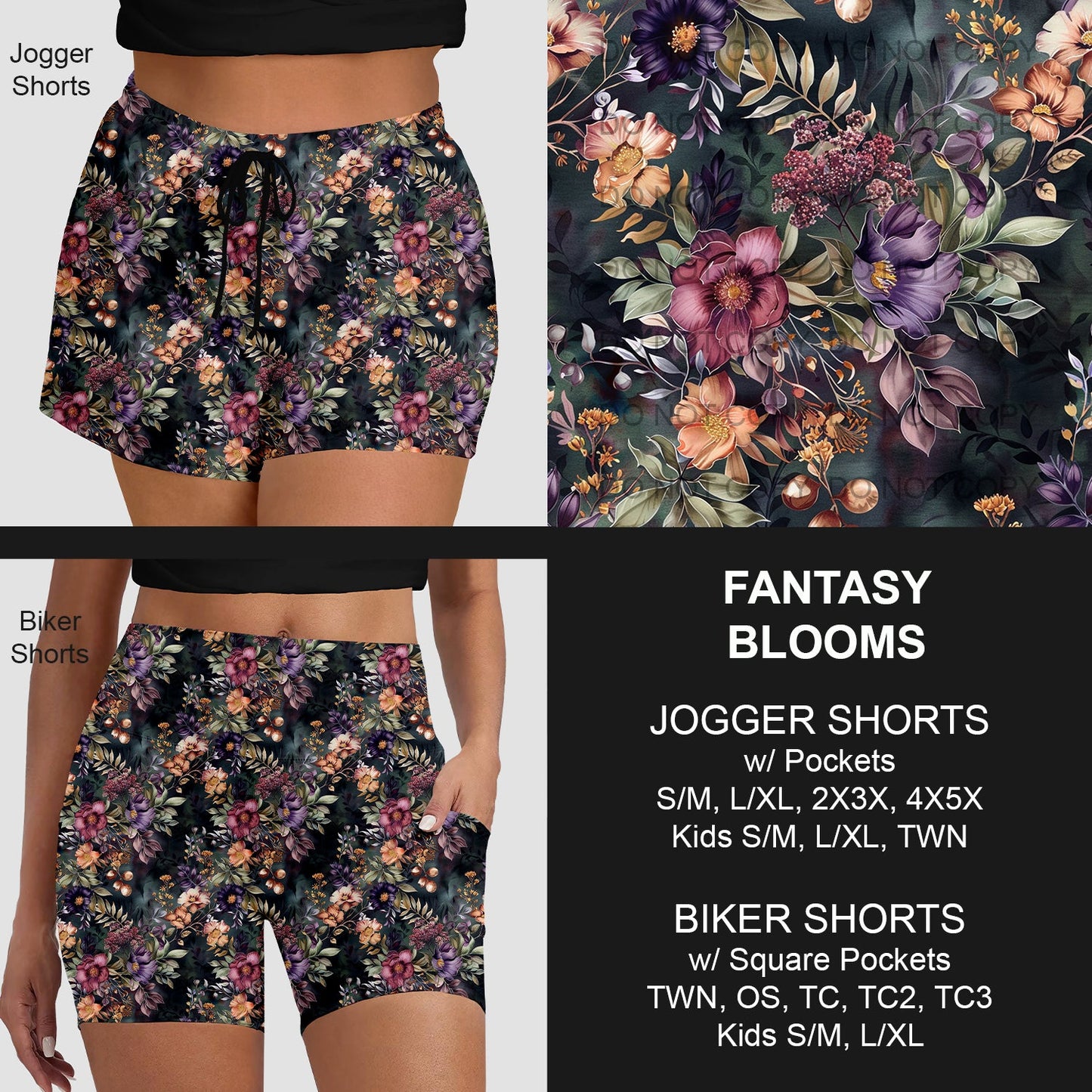 B220 - Preorder Fantasy Blooms Jogger/Biker Shorts (Closes 3/28. ETA: mid June)