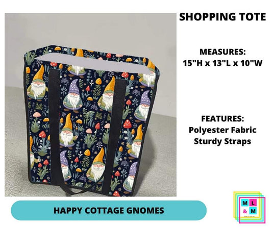 Happy Cottage Gnomes Shopping Tote - Alonna's Legging Land