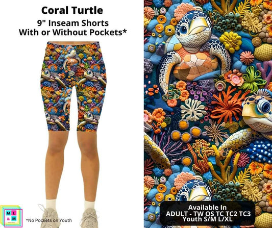 Preorder! Closes 5/27. ETA July. Coral Turtle 9" Inseam Shorts w/wo Pockets