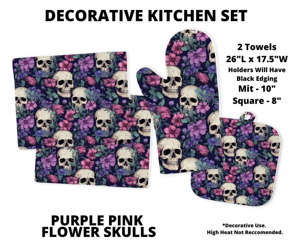Purple Pink Flower Skulls Decorative Kitchen Set - Alonna's Legging Land
