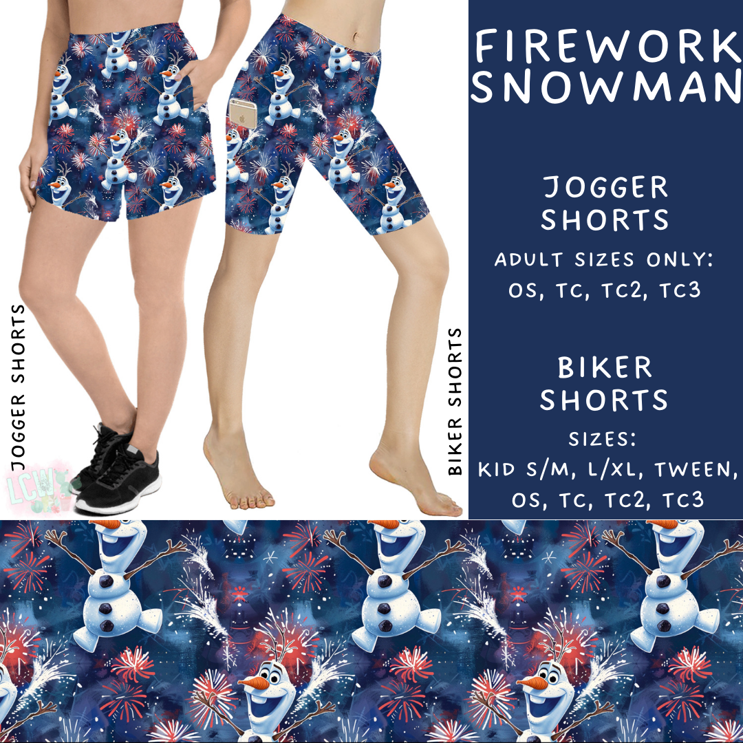 Batch #338 - Magical 4th of July - Closes 5/7 - ETA mid June - Firework Snowman Biker & Jogger Shorts