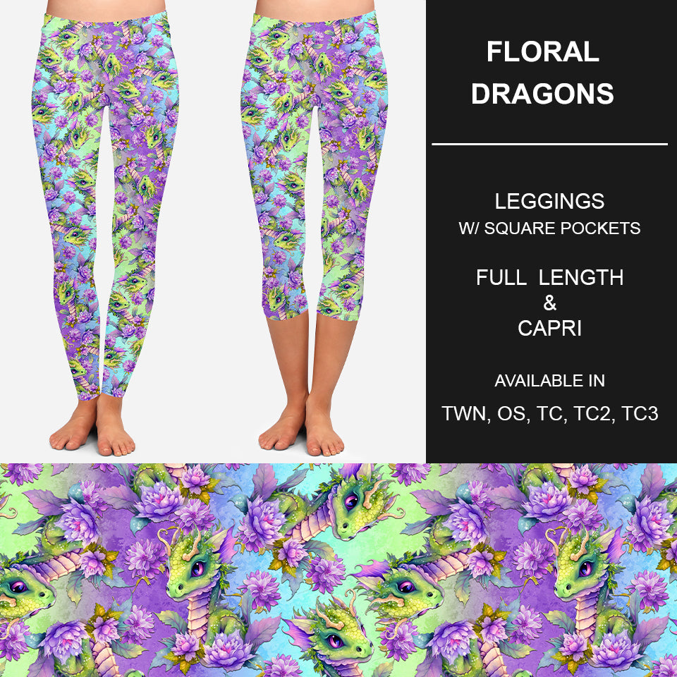 RTS - Floral Dragon Leggings w/ Pockets - Alonna's Legging Land