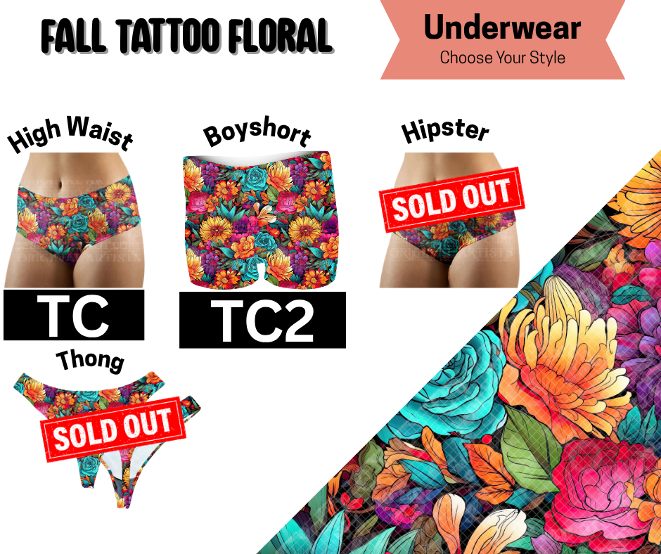 Fall Tattoo Floral High Waist, Boyshort Underwear