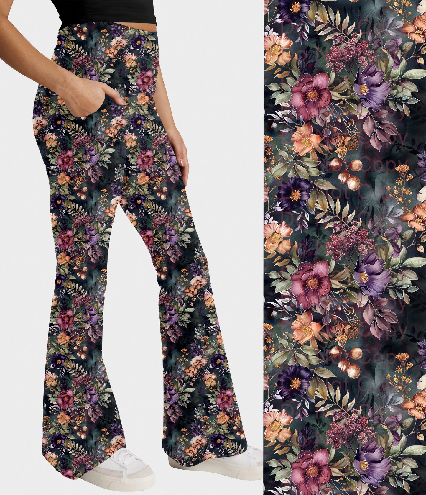 RTS - Fantasy Blooms Flare Leggings w/ Pockets