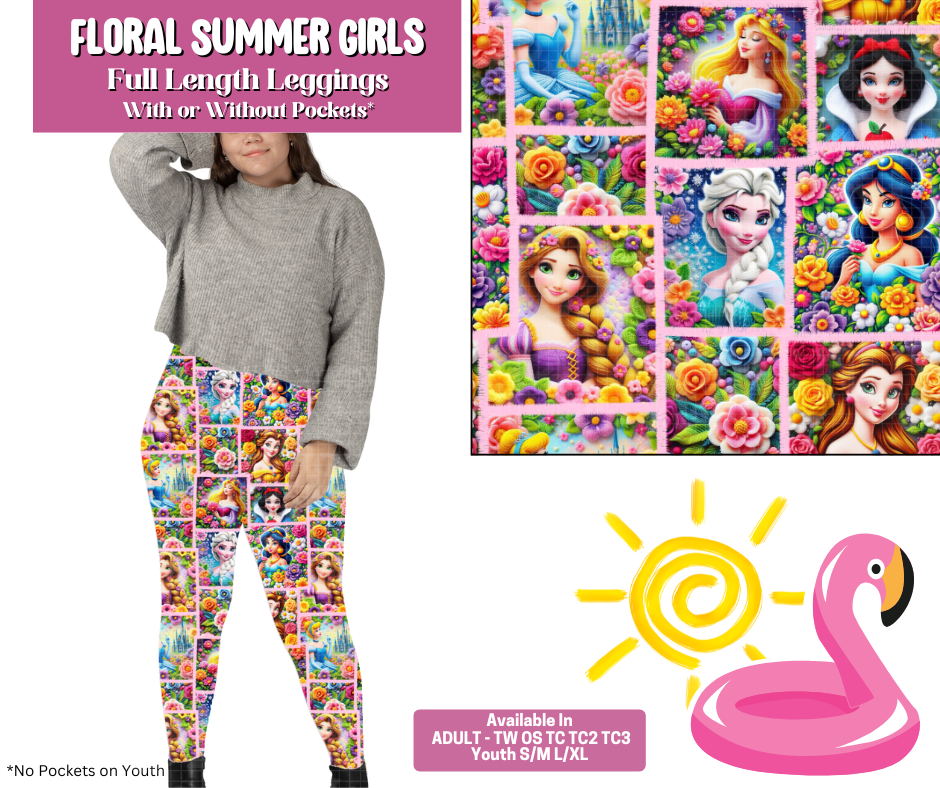 Preorder! Closes 5/6. ETA August. Floral Summer Girls Full Length Leggings w/wo Pockets