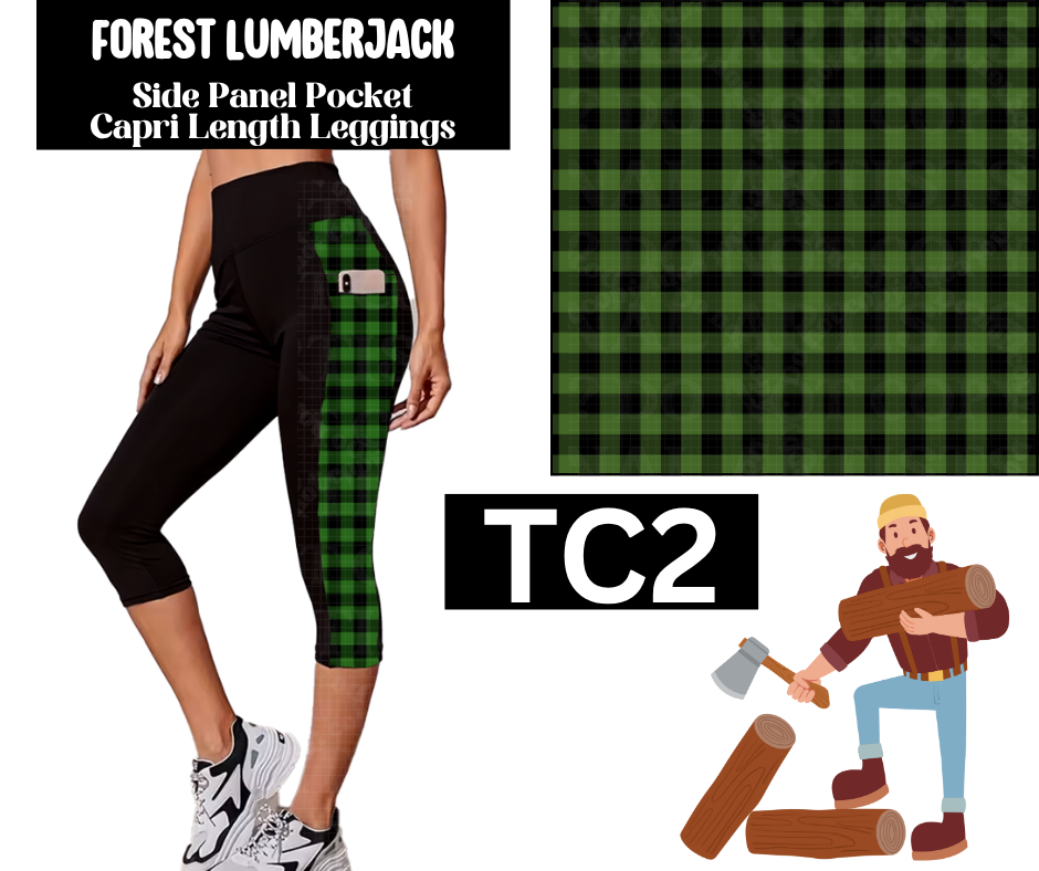 Forest Lumberjack Side Panel Pocket Capri Length Leggings