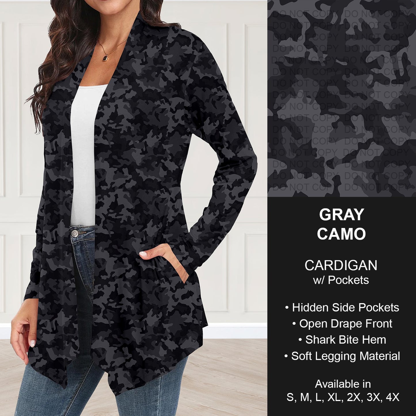 B251 - Preorder Gray Camo Cardigan w/ Pockets (Closes 9/14. ETA: mid Nov.)