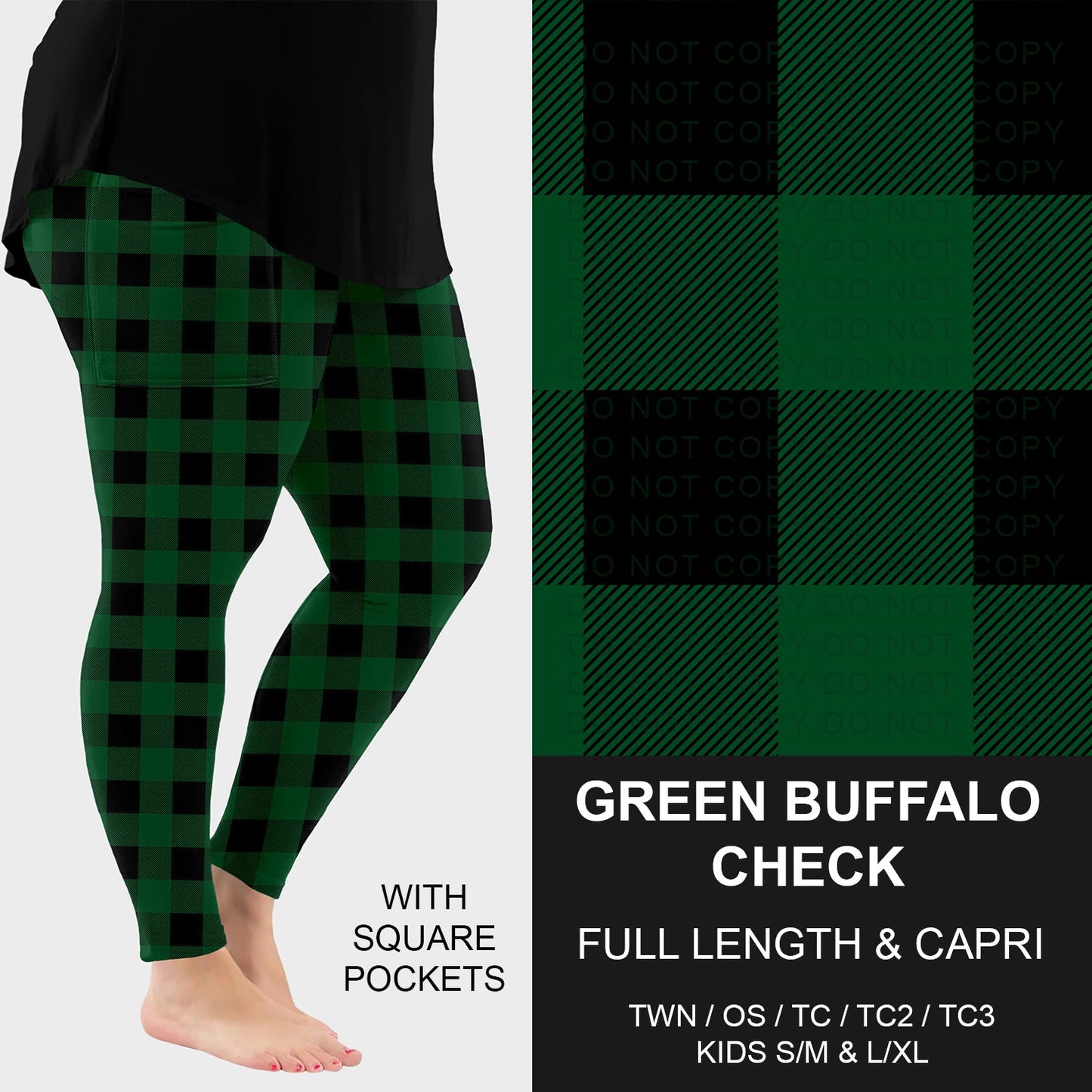B268 - Preorder Green Buffalo Check Leggings w/ Pockets (Closes 12/28. ETA: mid Feb.)