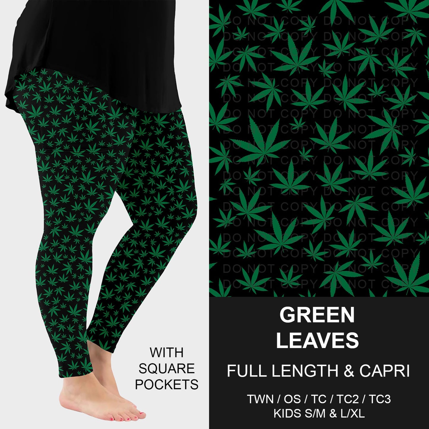 B262 - Preorder Green Leaves Leggings w/ Pockets (Closes 11/23. ETA: late Jan.)