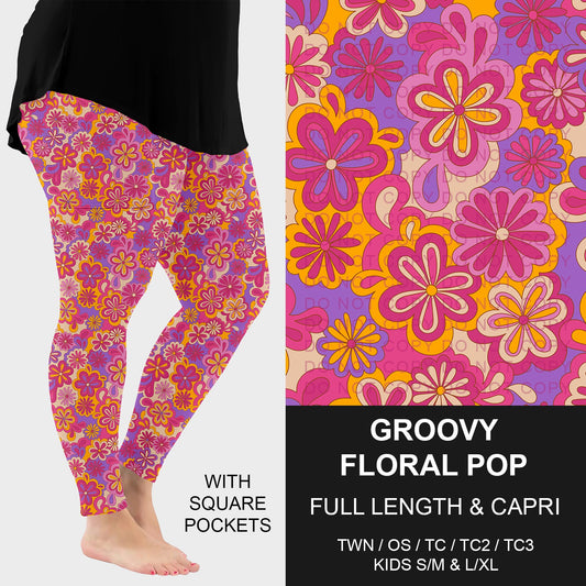 B257 - Preorder Groovy Floral Pop Leggings w/ Pockets (Closes 10/26. ETA: late Dec.)