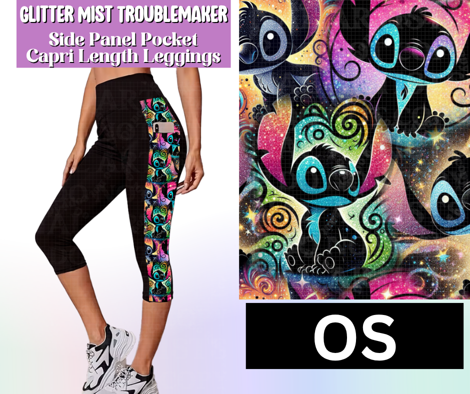 Glitter Mist Troublemaker Side Panel Pocket Capri Length Leggings