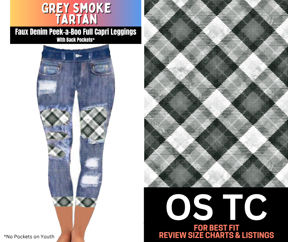 Grey Smoke Tartan Capri Faux Denim Peekaboo