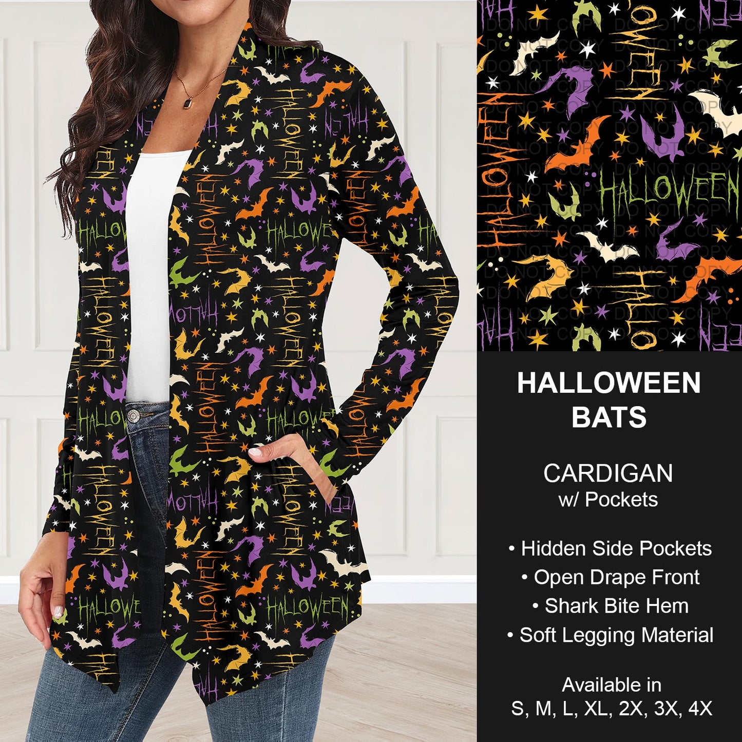 B295 - Preorder Halloween Bats Cardigan w/ Pockets (Closes 6/14. ETA: late Aug.)