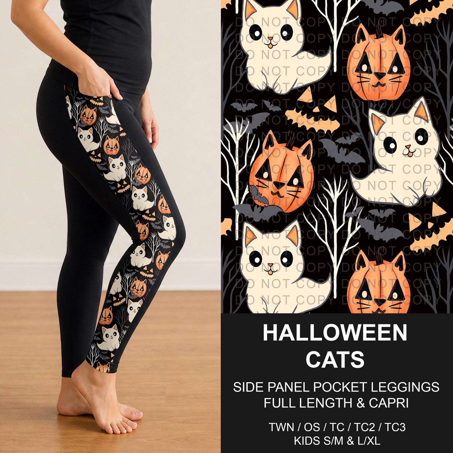 B295 - Preorder Halloween Cats Side Panel Pocket Leggings (Closes 6/14. ETA: late Aug.)