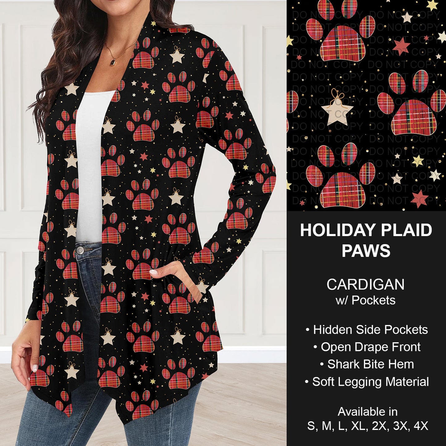 B253 - Preorder Holiday Plaid Paws Cardigan w/ Pockets (Closes 9/28. ETA: late Nov.)