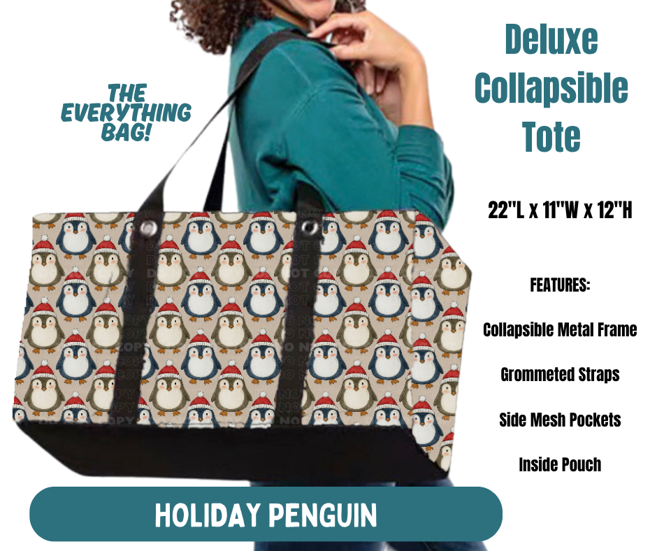 Preorder! Closes 8/13. ETA Nov. Holiday Penguin Collapsible Tote
