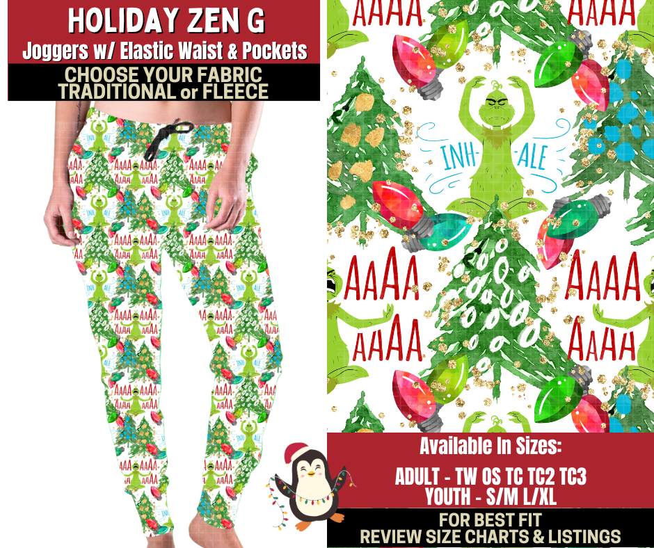 Preorder! Closes 9/4. ETA Dec. Holiday Zen G Joggers Choose Fleece or Traditional