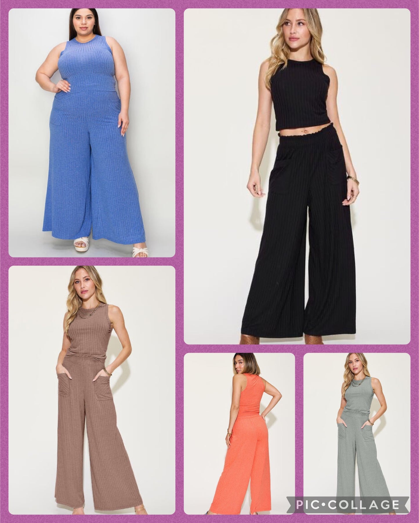 Ribbed Tank and Wide Leg Pants Set