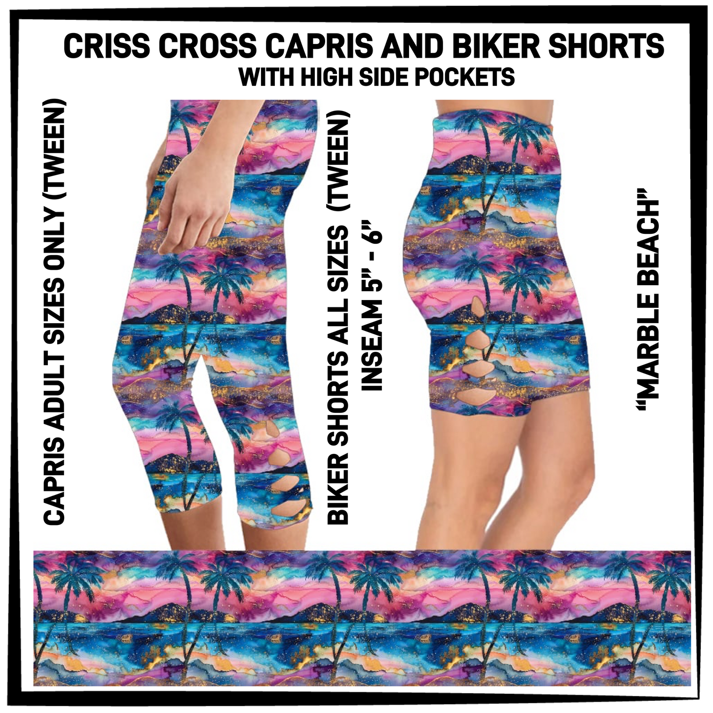 CS8S - Marble Beach Criss Cross Capris/Biker Shorts with Pockets - Preorder Closing 3/5 ETA: Early May