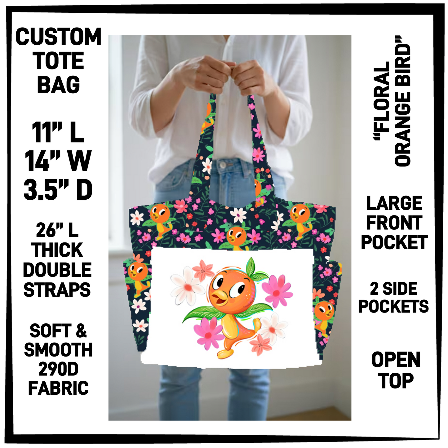 N2TB - Floral Orange Bird Custom Tote Bag - Preorder Closing 7/22 ETA: Late Sept