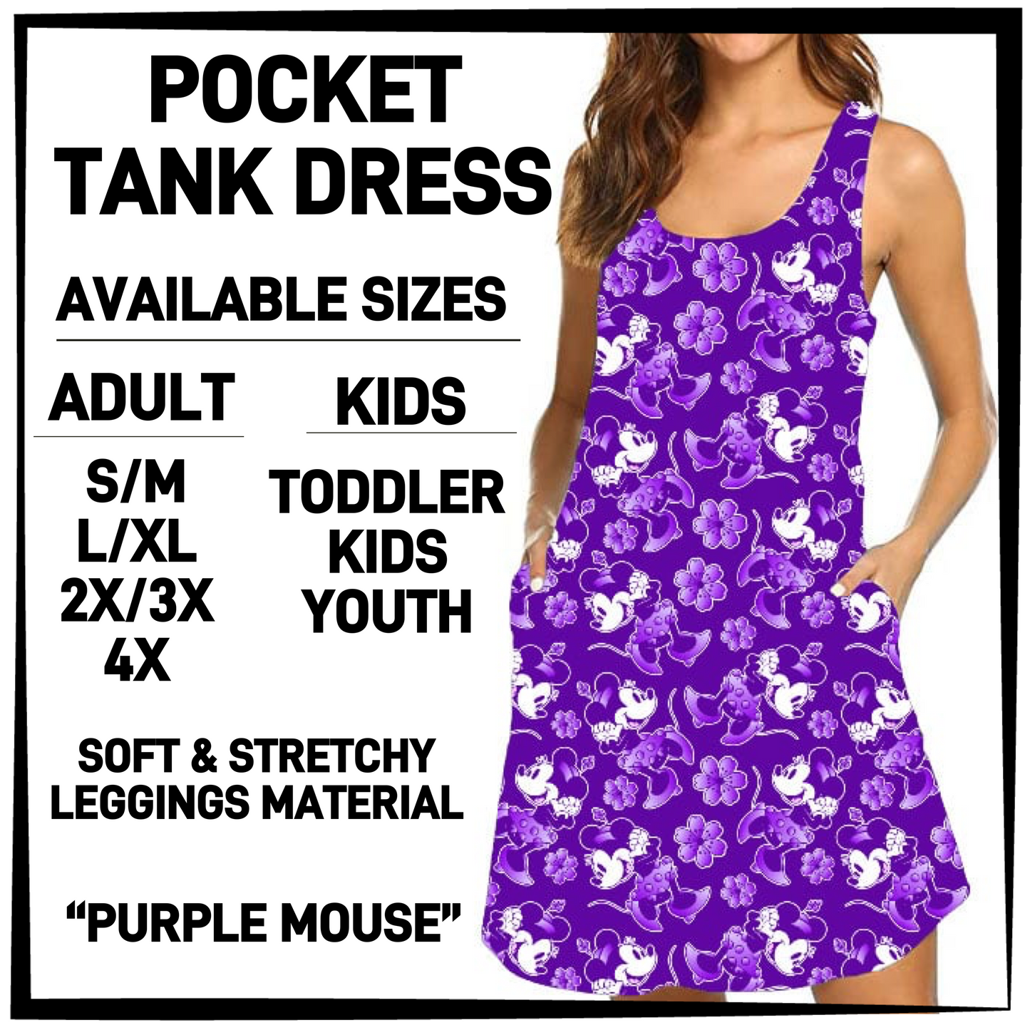 TK6D - Purple Mouse Tank Dress with Side Pockets - Preorder Closing 3/12 ETA: Late May