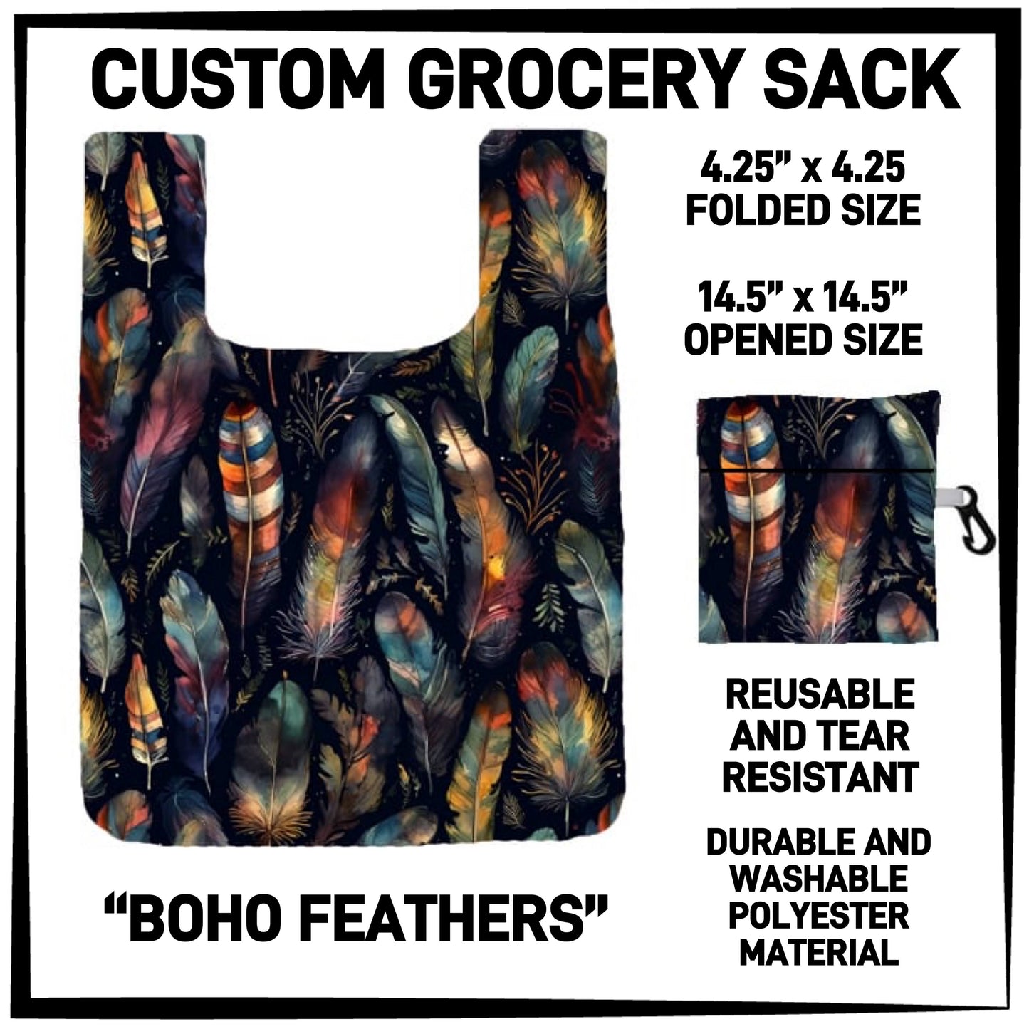 GS3K - Boho Feathers Grocery Sack - Preorder ETA: Mid-Jan