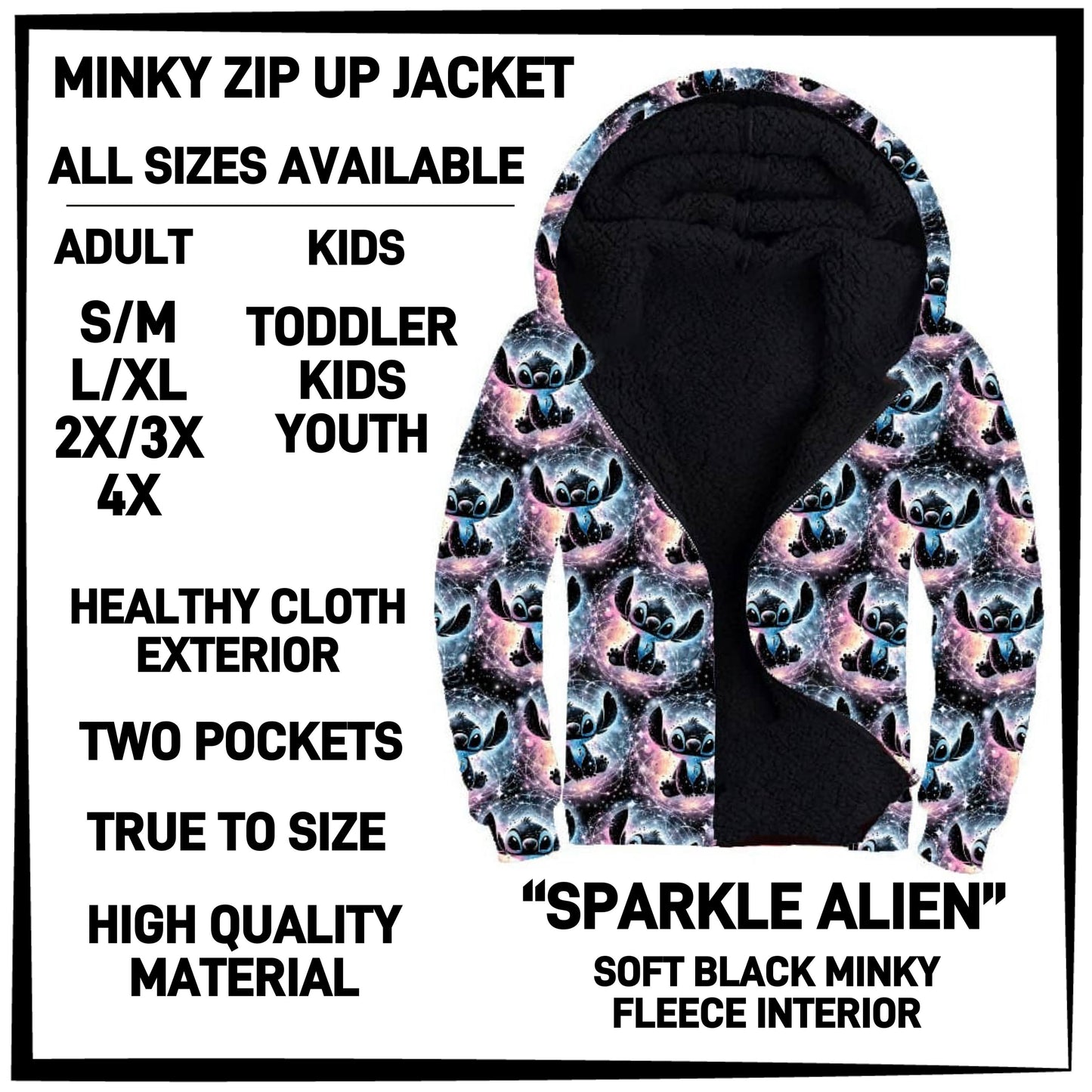 MK3J - Sparkle Alien Minky Zip Up Jacket - Preorder Closing 12/23 ETA: Late Feb