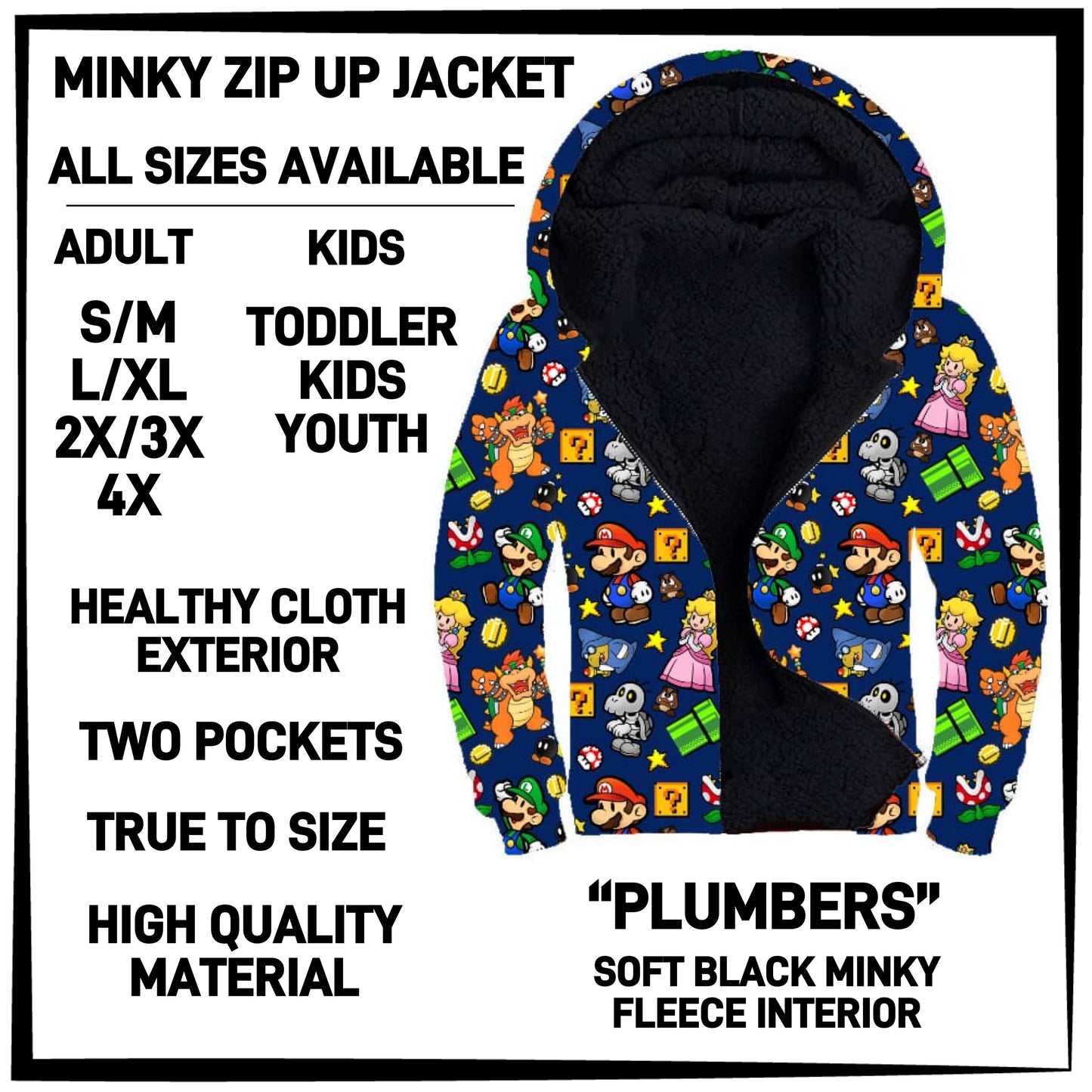MK3J - Plumbers Minky Zip Up Jacket - Preorder Closing 12/23 ETA: Late Feb