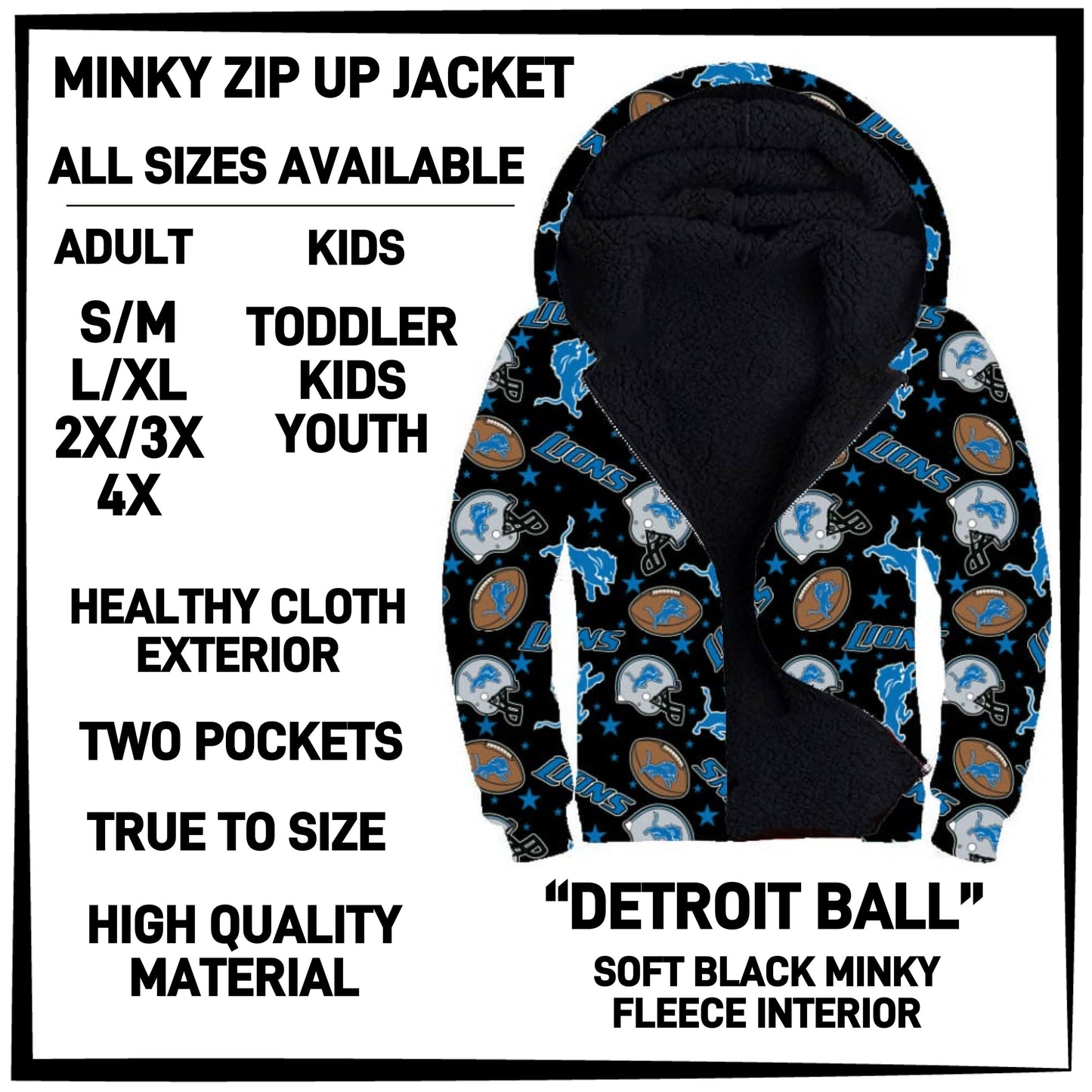 MK3J - Detroit Ball Minky Zip Up Jacket - Preorder Closing 12/23 ETA: Late Feb