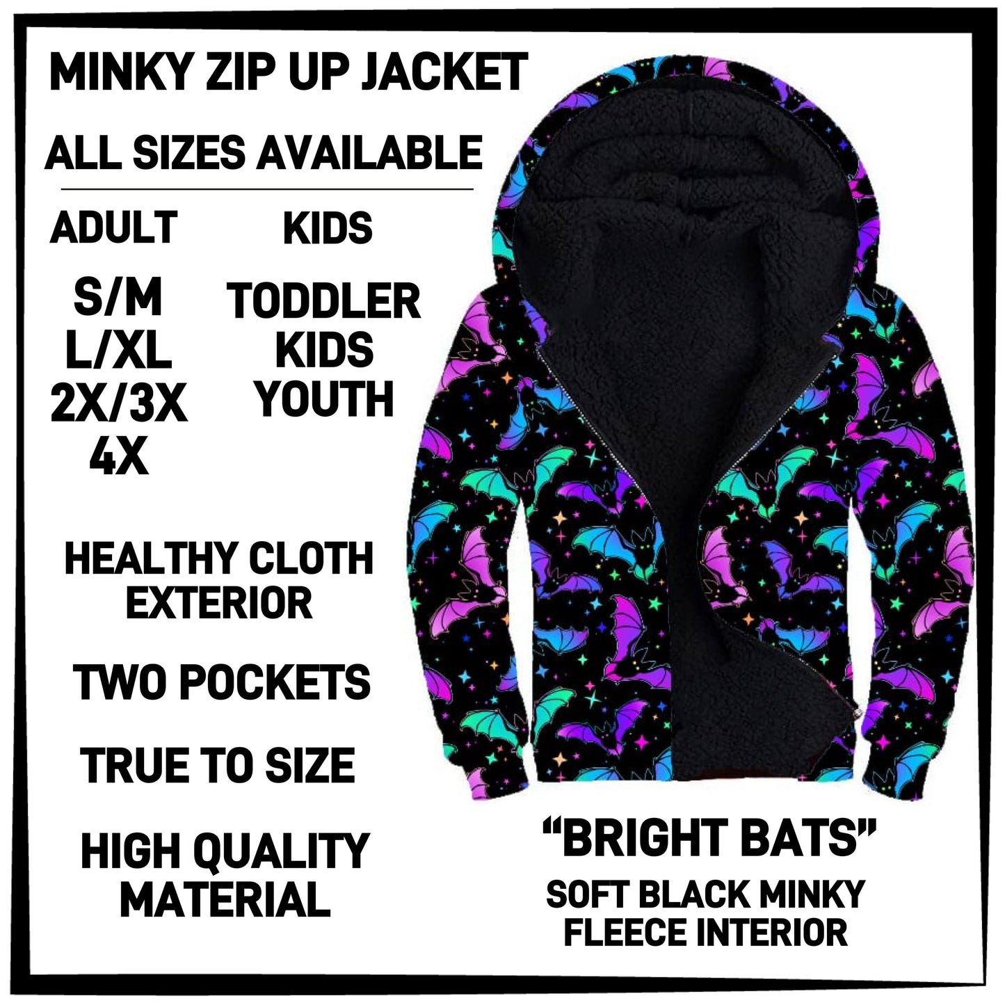 MK3J - Bright Bats Minky Zip Up Jacket - Preorder Closing 12/23 ETA: Late Feb