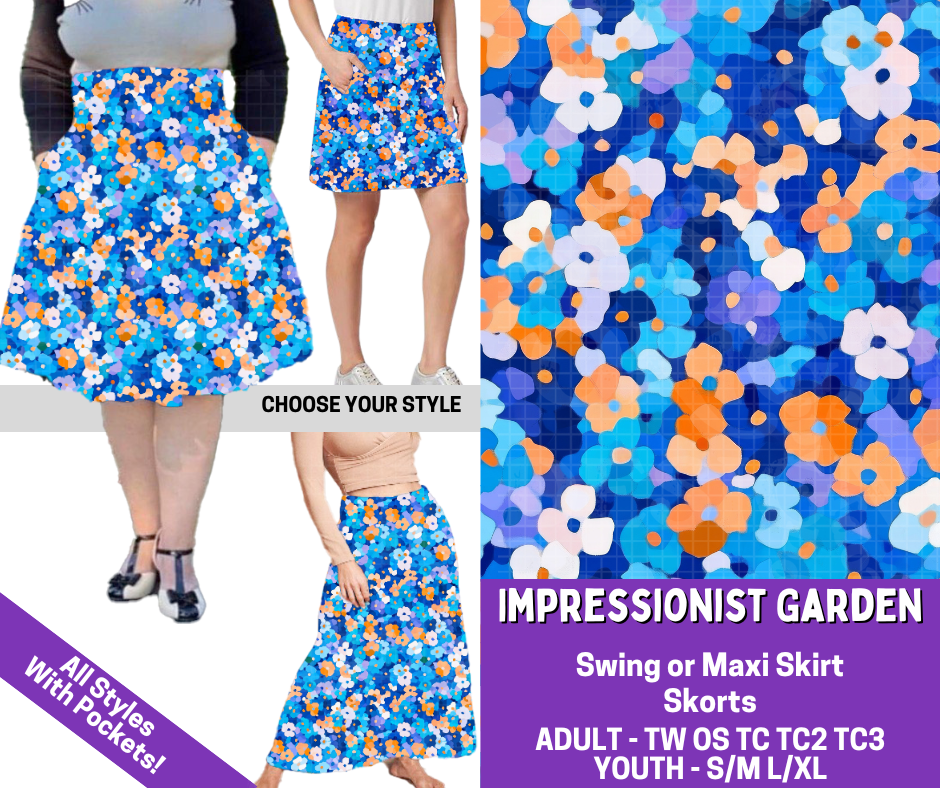 Preorder! Closes 5/27. ETA Aug. Impressionist Garden Combo Skort/Skirt Lengths