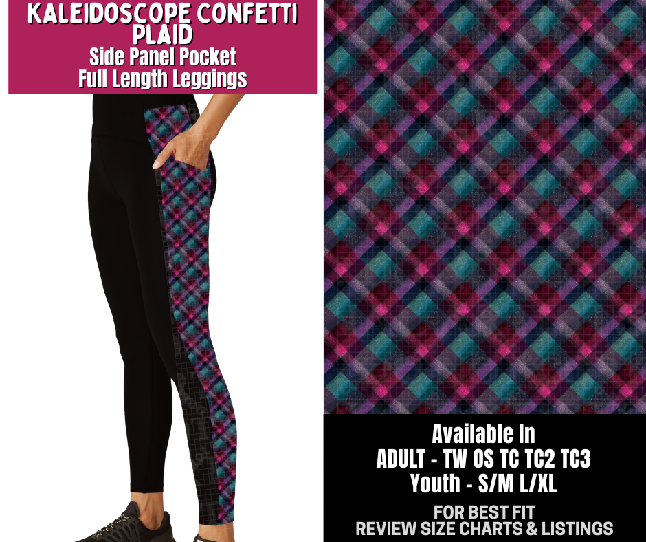 Preorder! Closes 8/6. ETA Nov. Kaleidoscope Confetti Plaid Side Panel Pocket Full Length Leggings