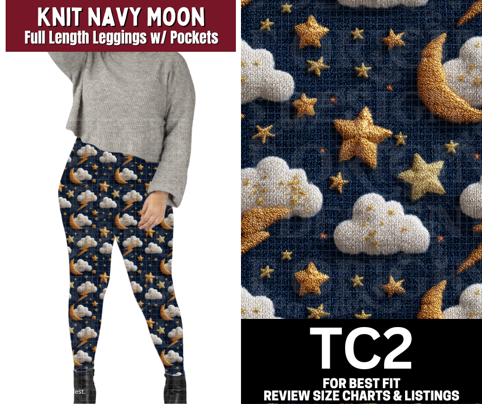 Knit Navy Moon Full Length Leggings w/ Pockets
