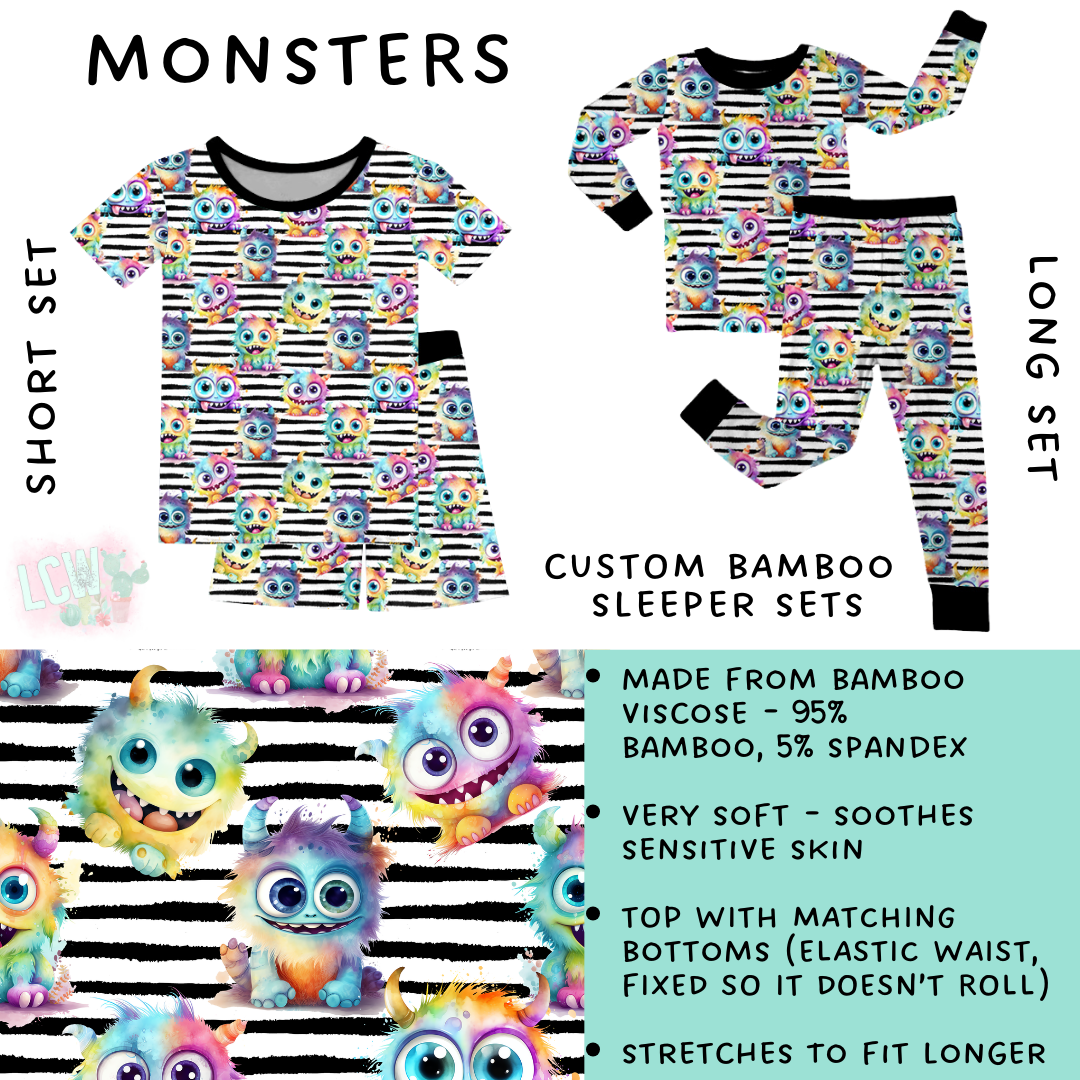 Ready To Ship - Monsters Bamboo Short and Long Sleeper Set - 5T & 7T