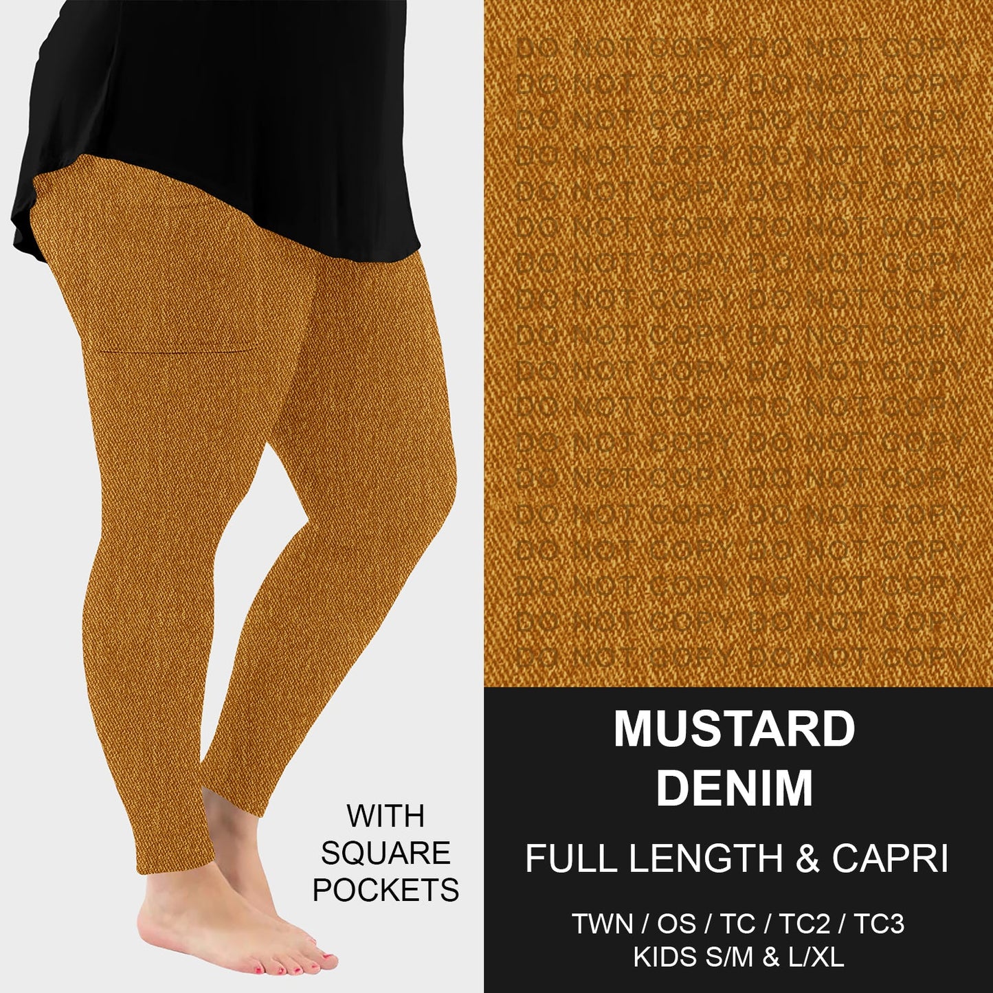 B301 - Preorder Mustard Faux Denim Leggings w/ Pockets (Closes 7/19. ETA: late Sept.)