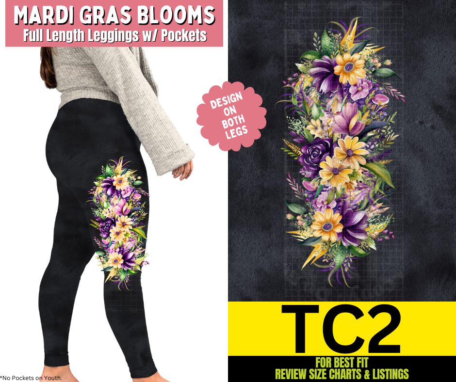 Mardi Gras Blooms Watercolor Full Length Leggings w/ Side Leg Designs
