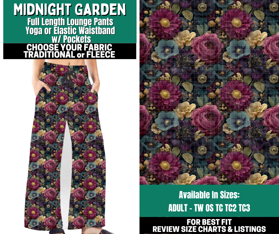 Preorder! Closes 10/27. ETA Jan. Midnight Garden Lounge Pants Choose Fleece or Traditional