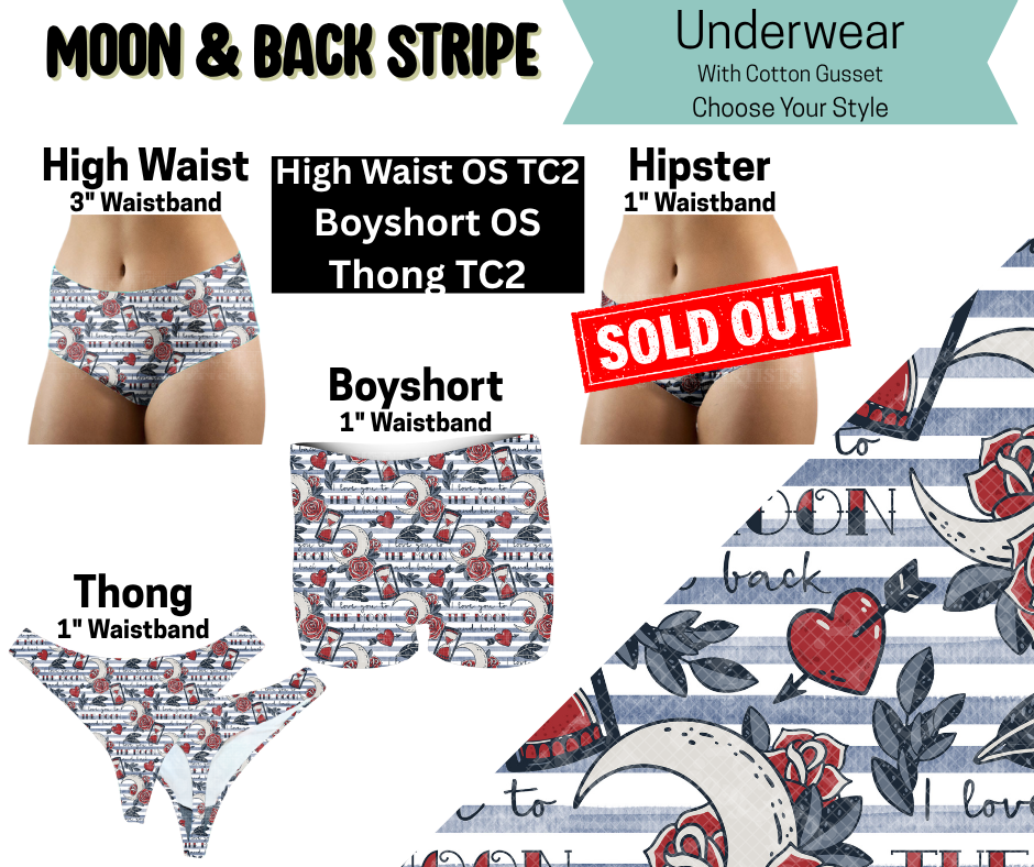 Moon & Back Stripe High Waist, Boyshort, & Thong Underwear