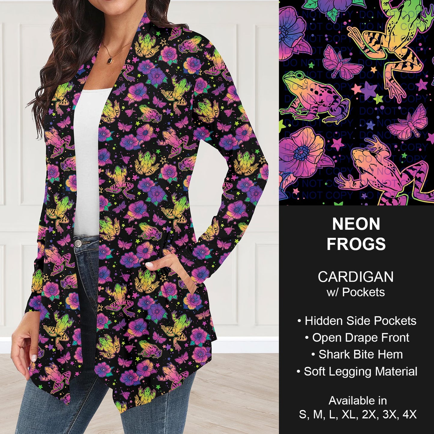 B248 - Preorder Neon Frogs Cardigan w/ Pockets (Closes 8/24. ETA: late Oct.)