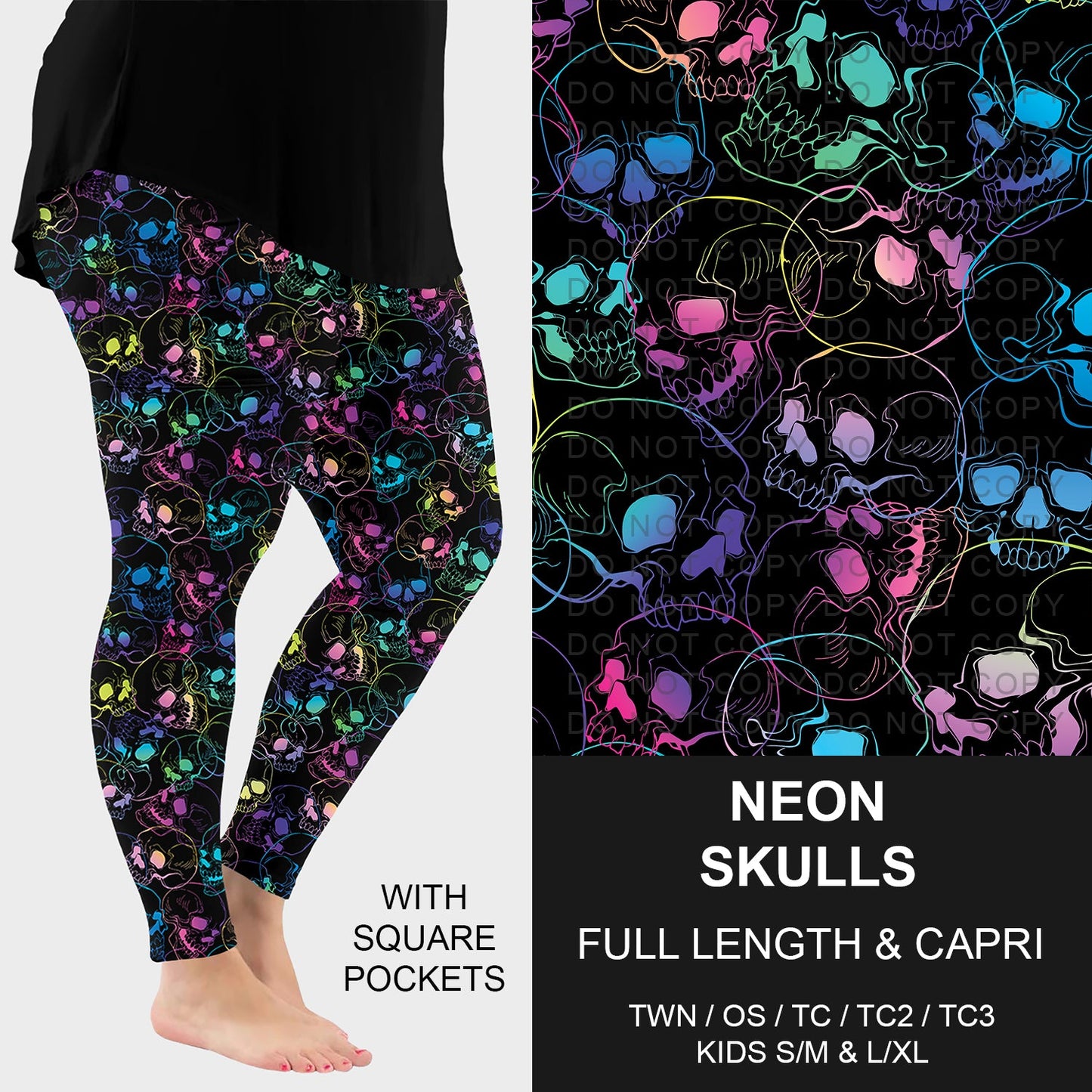 B252 - Preorder Neon Skulls Leggings w/ Pockets (Closes 9/21. ETA: mid Nov.)