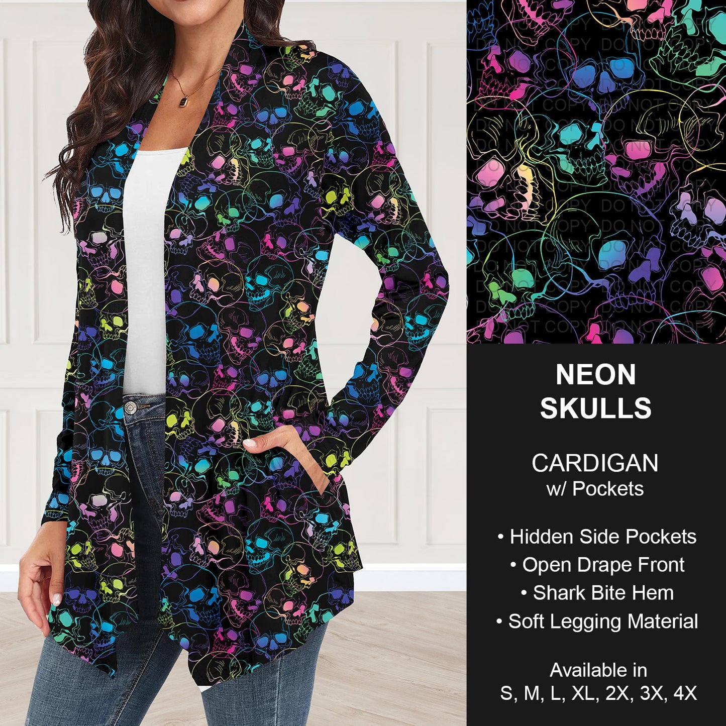 B252 - Preorder Neon Skulls Cardigan w/ Pockets (Closes 9/21. ETA: mid Nov.)