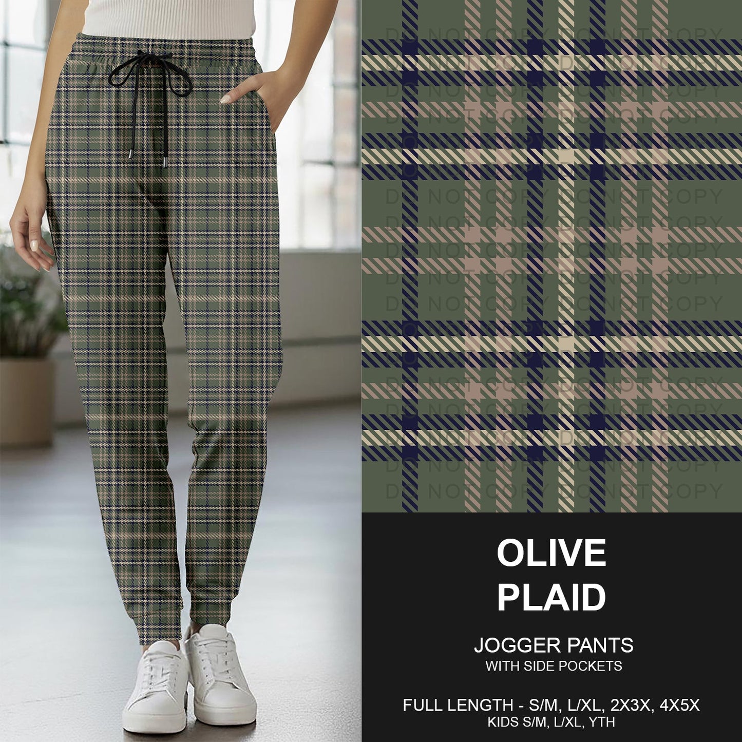 B268 - Preorder Olive Plaid Joggers (Closes 12/28. ETA mid Feb.)