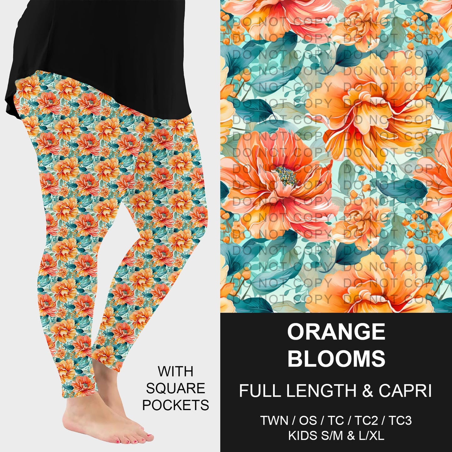 B228 - Preorder Orange Blooms Leggings w/ Pockets (Closes 5/11. ETA: late July)