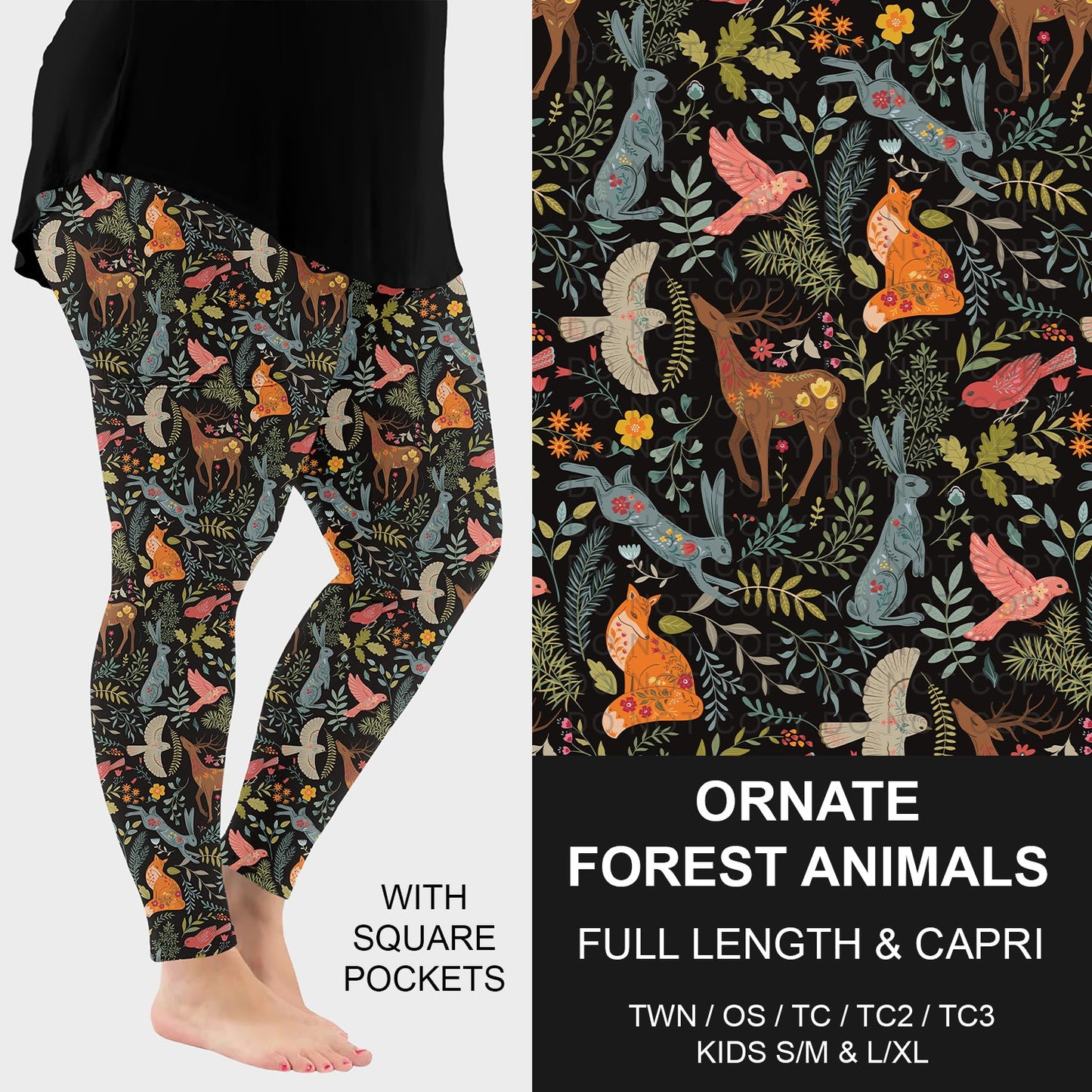 B296 - Preorder Ornate Forest Animals Leggings w/ Pockets (Closes 6/21. ETA: late Aug.)