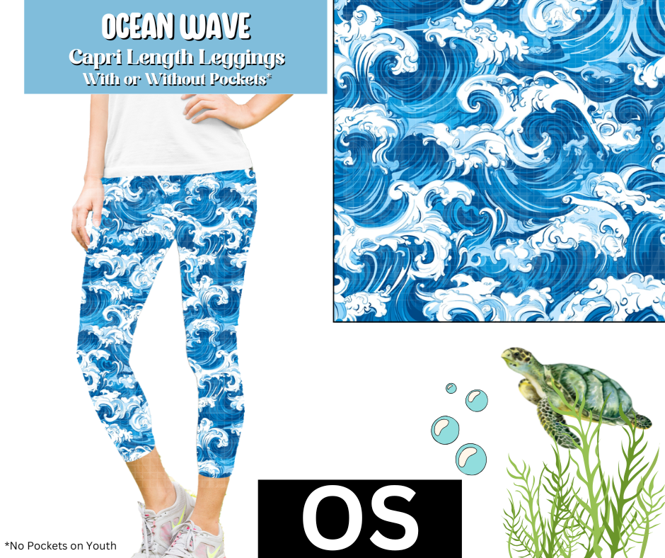 Ocean Wave Capri Length Leggings w/ Pockets