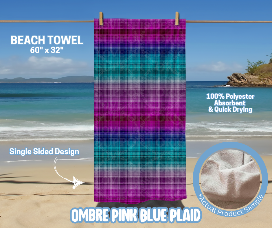 Preorder! Closes 5/15. ETA August. Ombre Pink Blue Plaid Towel