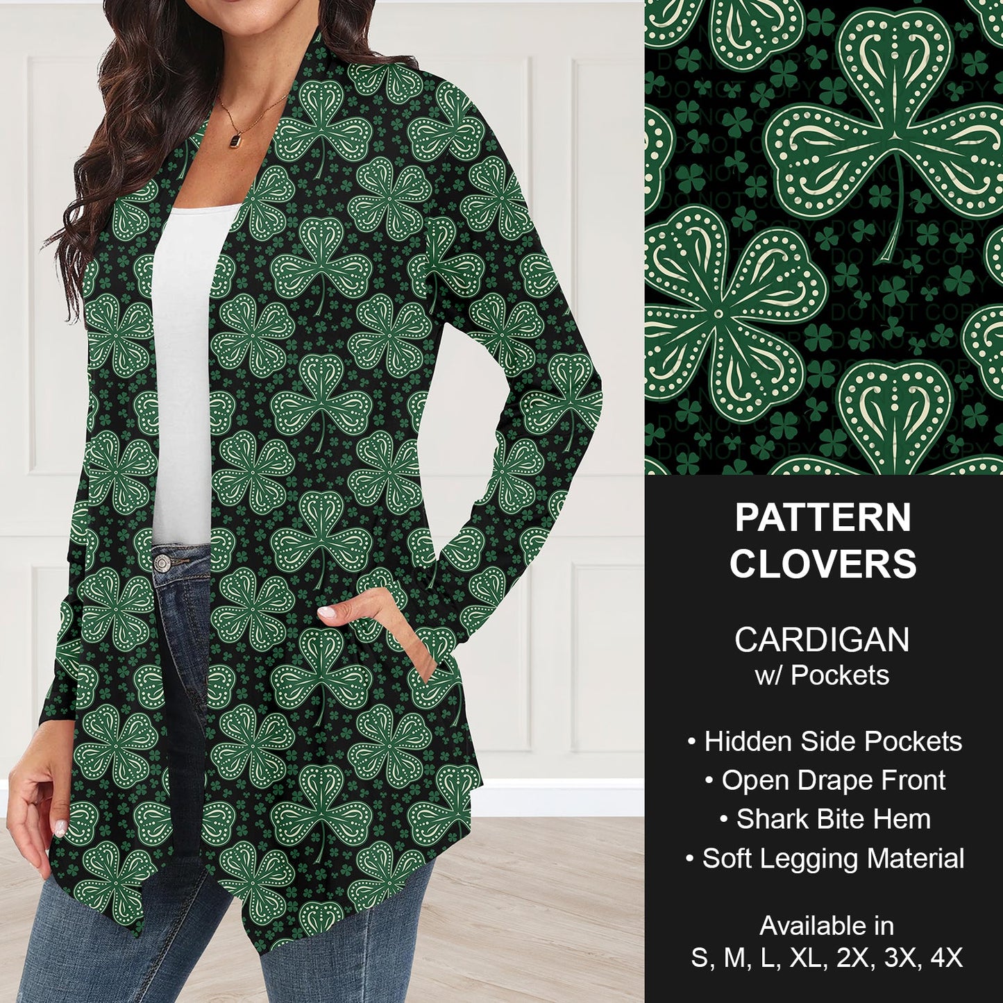 B268 - Preorder Pattern Clovers Cardigan w/ Pockets (Closes 12/28. ETA: mid Feb.)