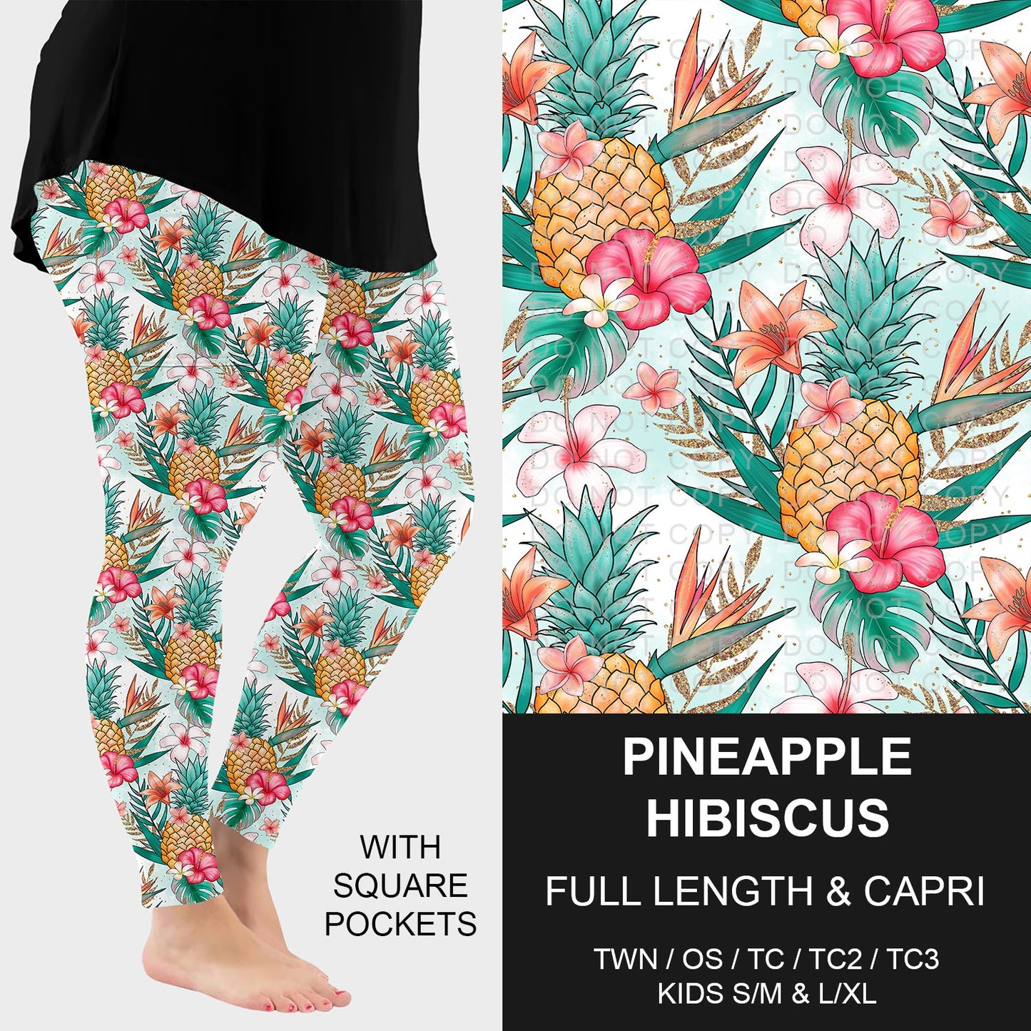 B228 - Preorder Pineapple Hibiscus Leggings w/ Pockets (Closes 5/11. ETA: late July)